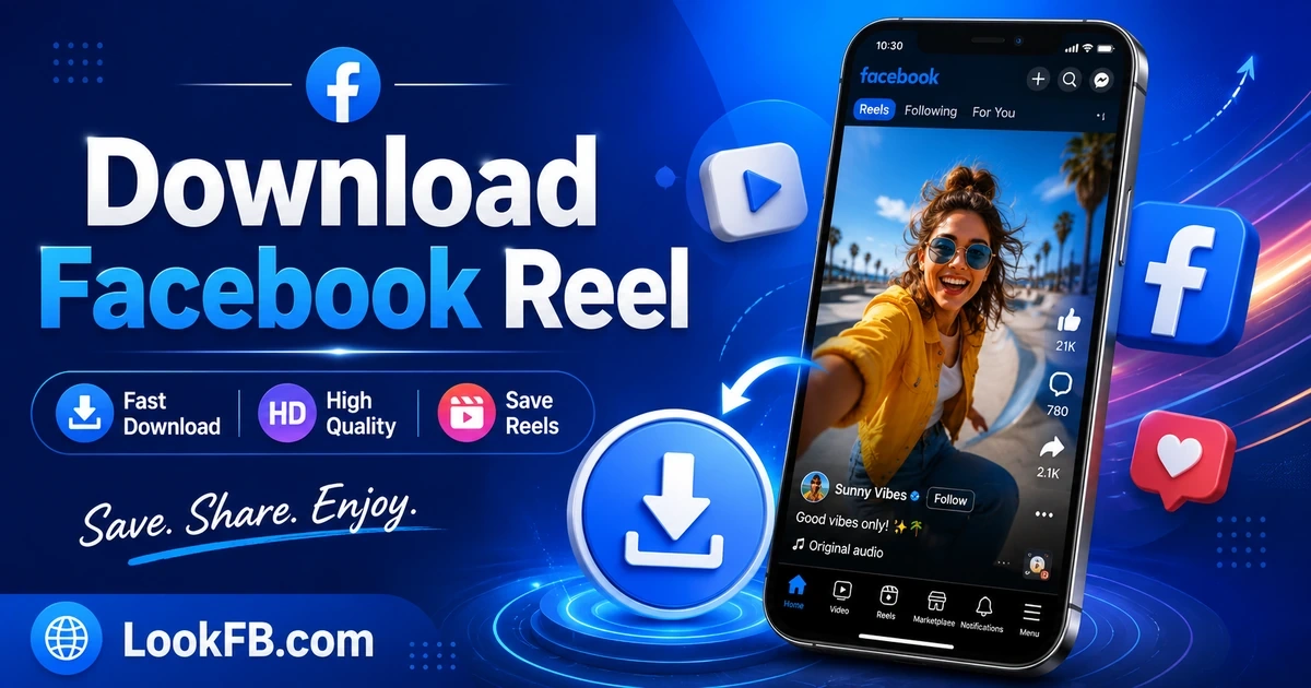 A Facebook Reel with a download arrow