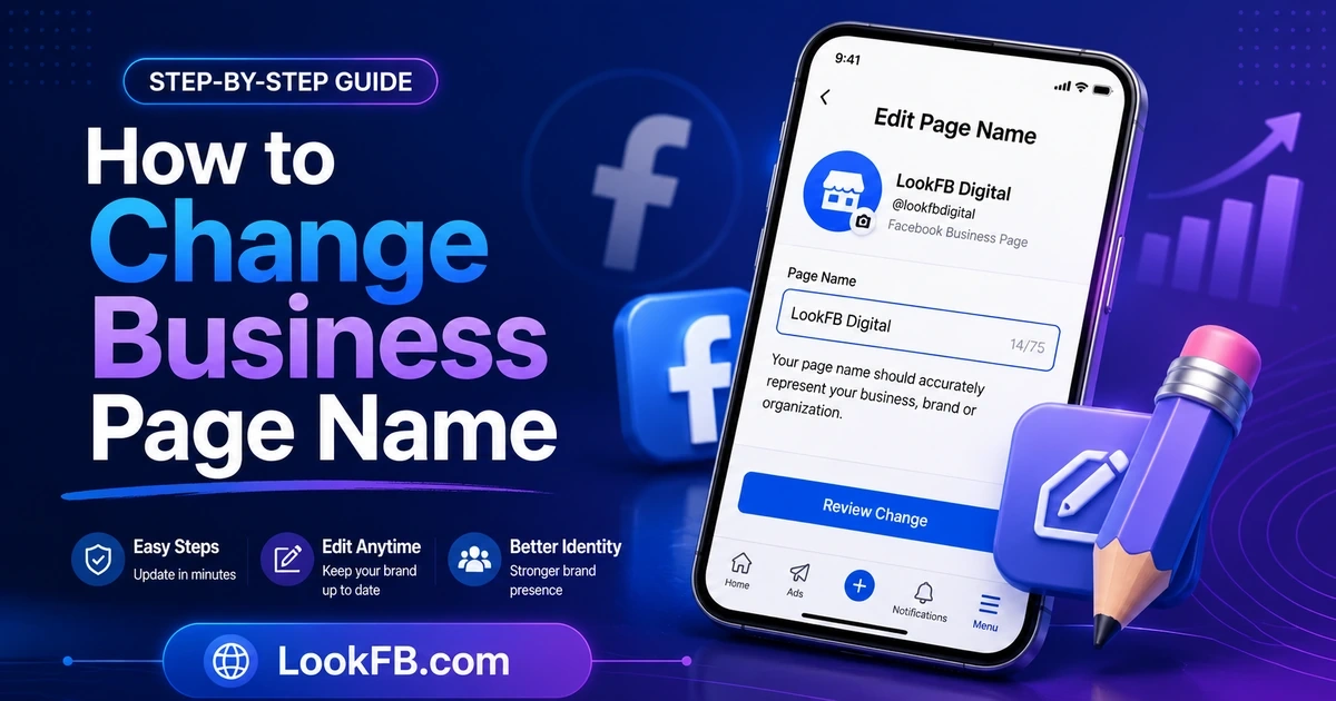 Facebook business page settings with a rename icon