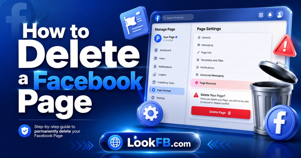 Facebook business page with a delete icon
